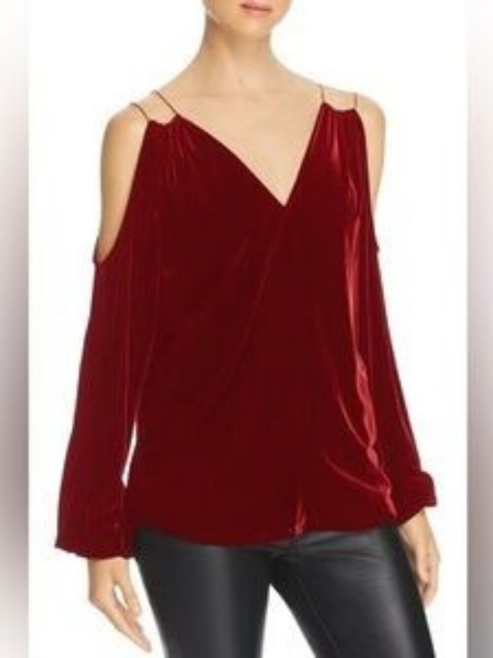 RAMY BROOK Gigi Red Velvet Cold-Shoulder Long Sleeve Top | SZ S/P